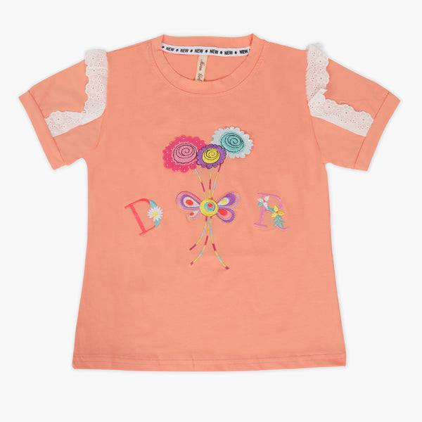 Girls Half Sleeves T-Shirt - Peach, Girls T-Shirts, Chase Value, Chase Value