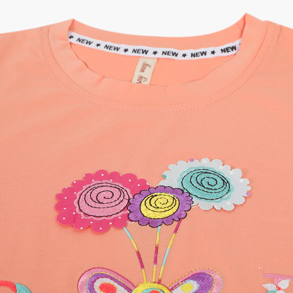 Girls Half Sleeves T-Shirt - Peach, Girls T-Shirts, Chase Value, Chase Value