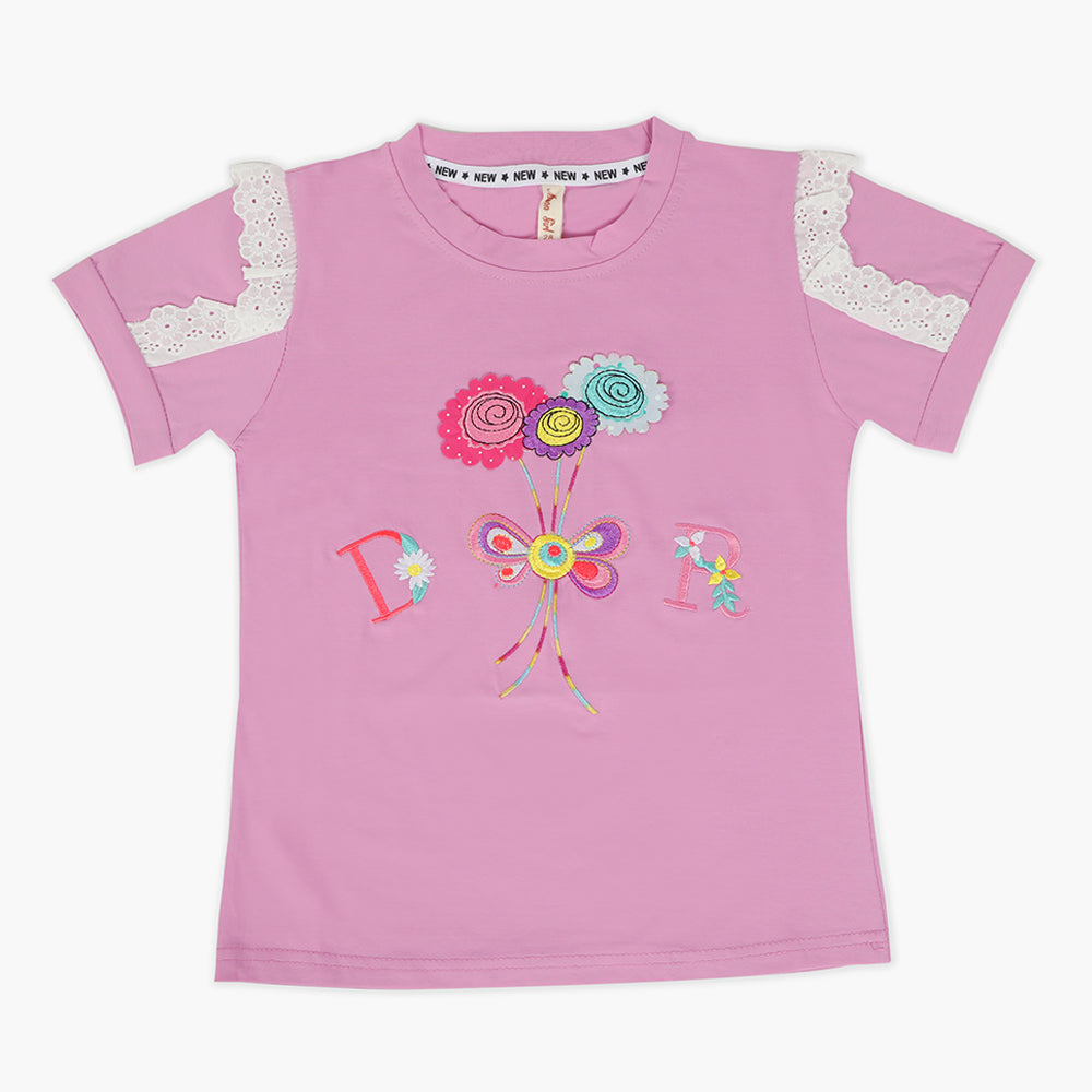 Girls Half Sleeves T-Shirt - Purple, Girls T-Shirts, Chase Value, Chase Value