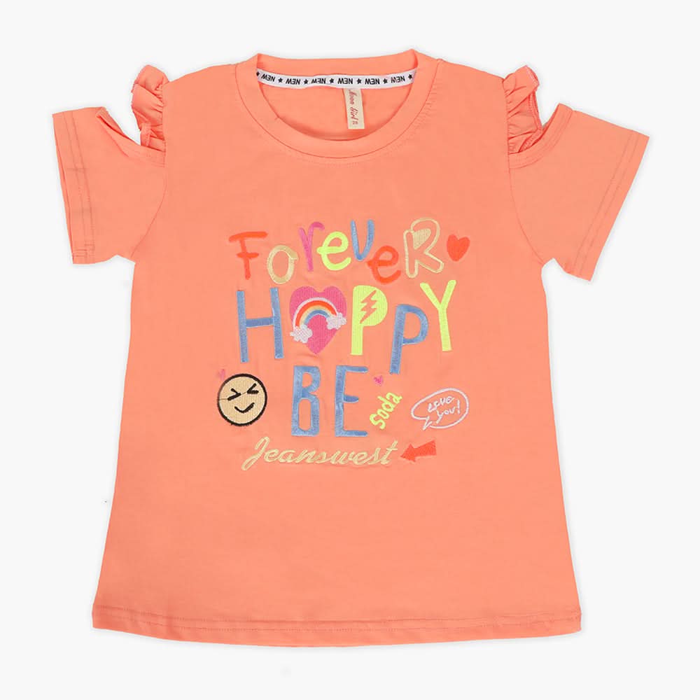 Girls Half Sleeves T-Shirt - Peach, Girls T-Shirts, Chase Value, Chase Value