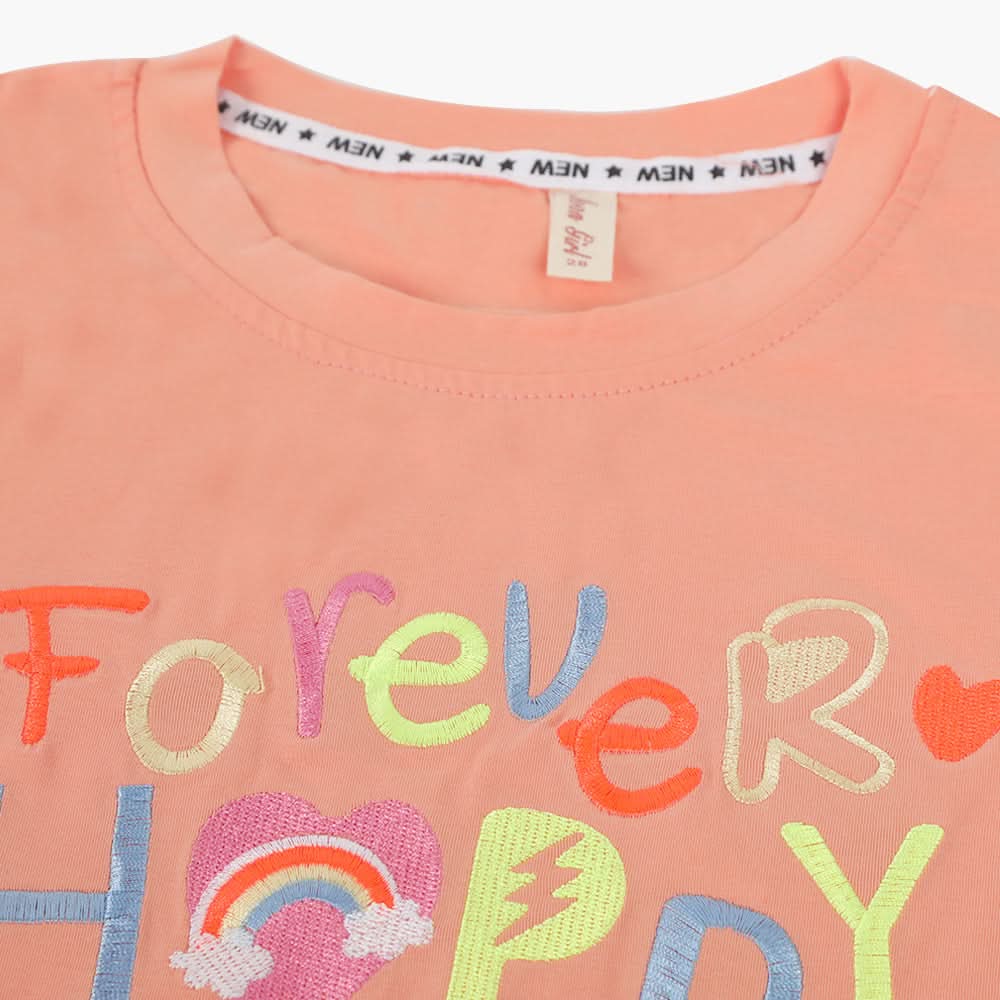 Girls Half Sleeves T-Shirt - Peach, Girls T-Shirts, Chase Value, Chase Value
