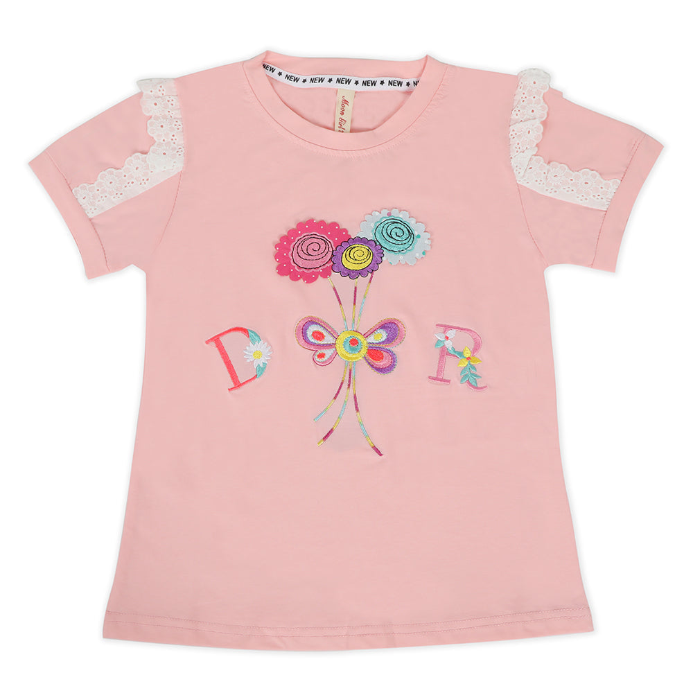 Girls Half Sleeves T-Shirt - Baby Pink, Girls T-Shirts, Chase Value, Chase Value