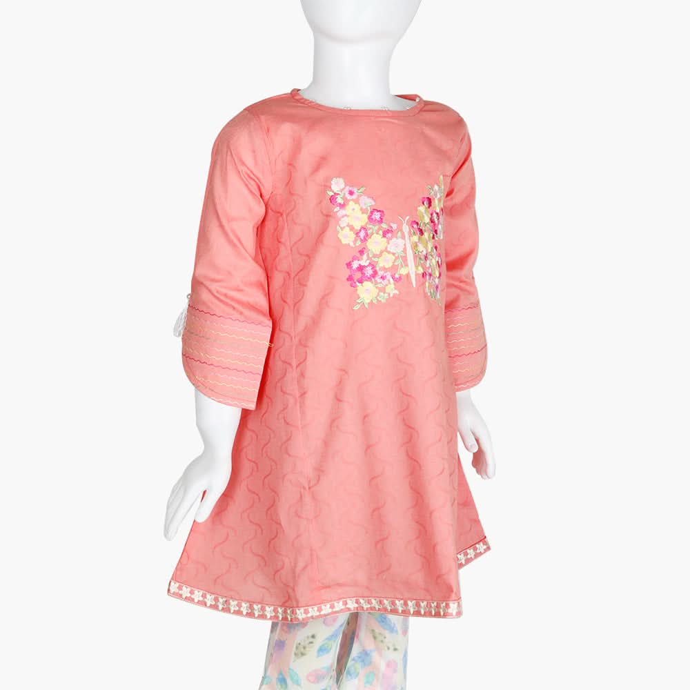 Girls Embroidered Kurti - Pink, Girls Kurti, Chase Value, Chase Value