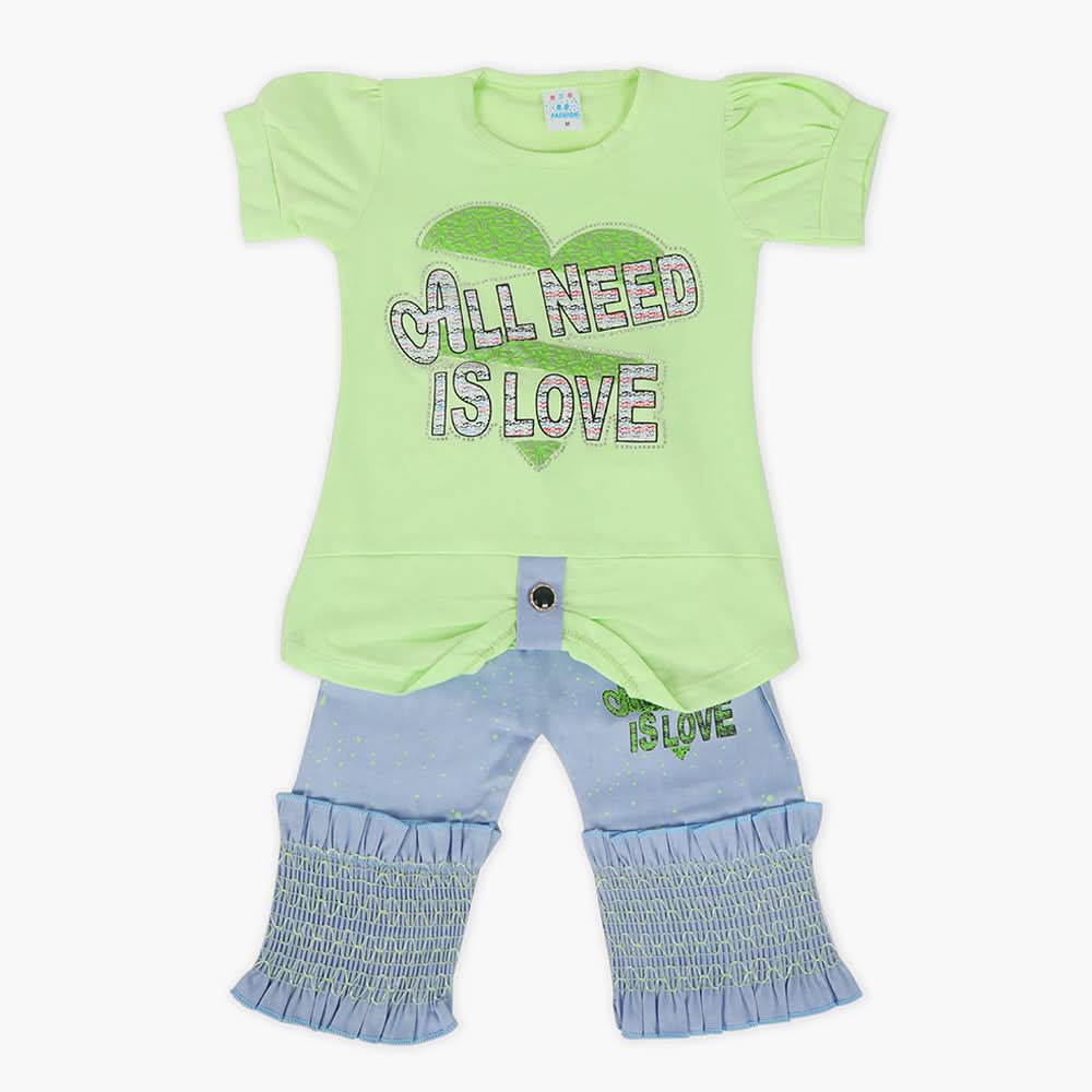 Girls Half Sleeves Suit - Green, Girls Suits, Chase Value, Chase Value