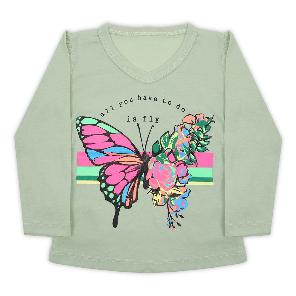 Girls Full Sleeves T-Shirt - Light Green, Girls T-Shirts, Chase Value, Chase Value