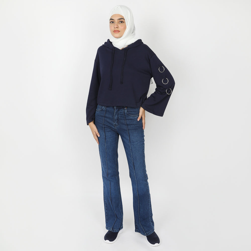 Women's Full Sleeves Hoodie Jacket - Navy Blue, Women Sweatshirts & Hoodies, Chase Value, Chase Value