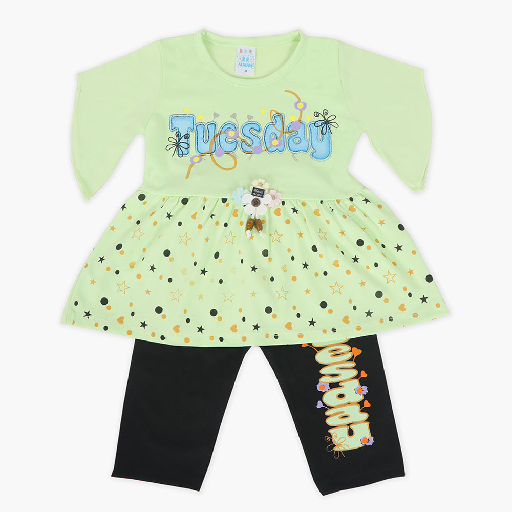 Girls Half Sleeves Suit - Green, Girls Suits, Chase Value, Chase Value