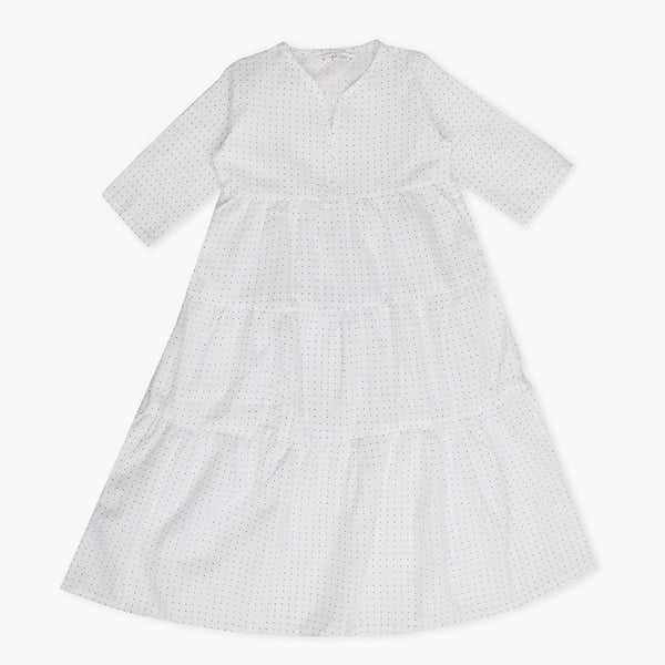 Girls Printed Frock Half Sleeves - White, Girls Frocks, Chase Value, Chase Value