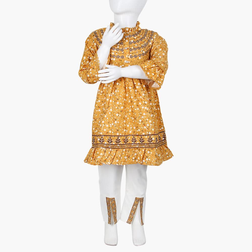 Girls Embroided Shalwar Suits  - Mustard, Girls Suits, Chase Value, Chase Value