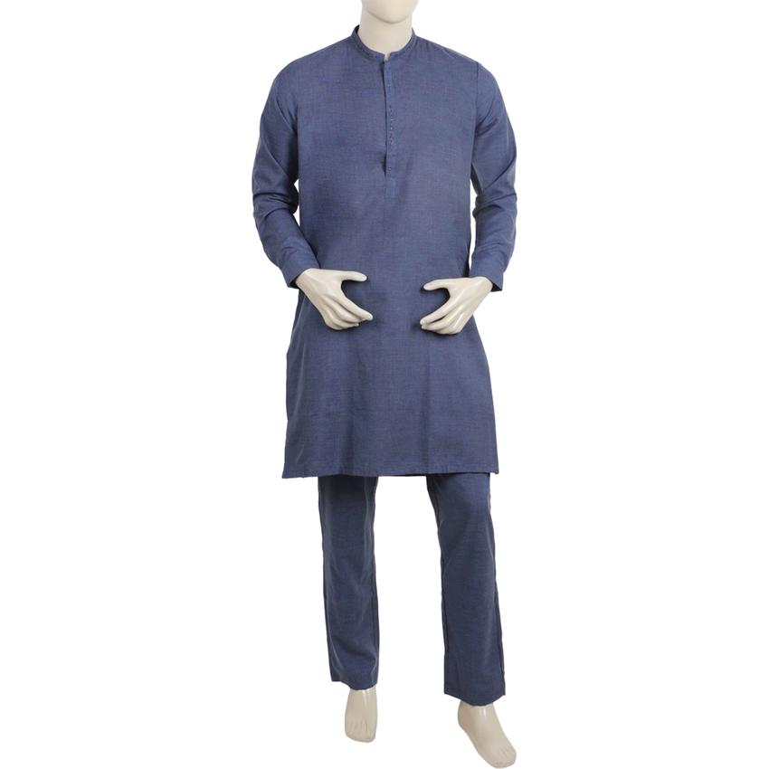 Eminent Men's Embroidered Kurta Pajama Suit - Denim Blue