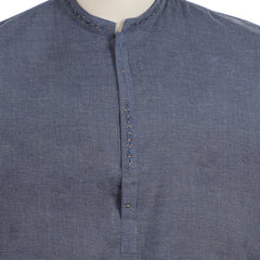 Eminent Men's Embroidered Kurta Pajama Suit - Denim Blue