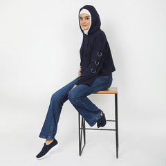 Women's Full Sleeves Hoodie Jacket - Navy Blue