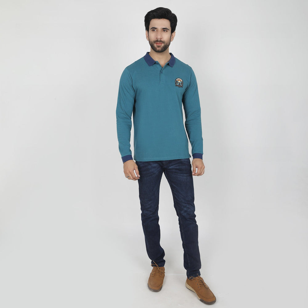 Eminent Men's Full Sleeves Polo T-Shirt - Teal Blue, Men's T-Shirts & Polos, Eminent, Chase Value