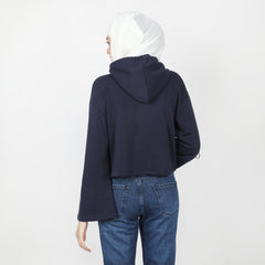 Women's Full Sleeves Hoodie Jacket - Navy Blue