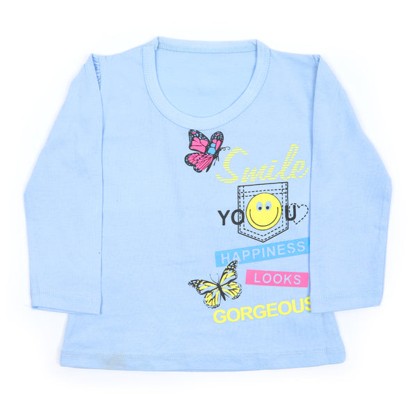 Girls Full Sleeves T-Shirt - Light Blue