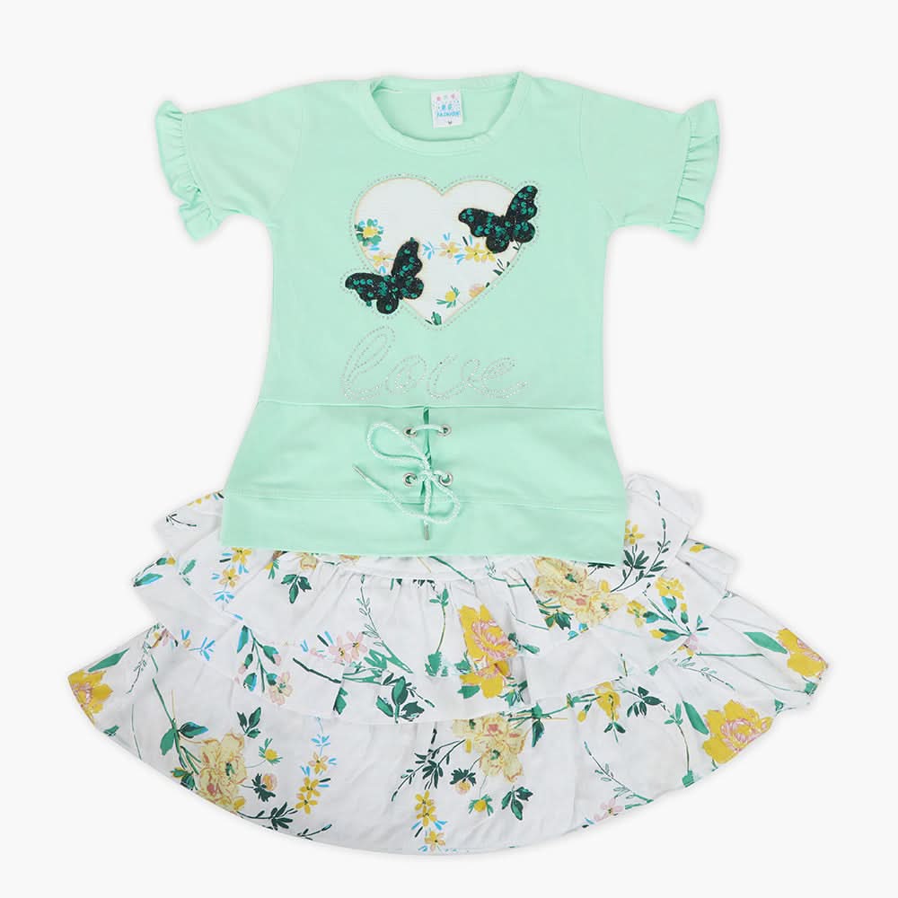 Girls Half Sleeves Suit - Green, Girls Suits, Chase Value, Chase Value