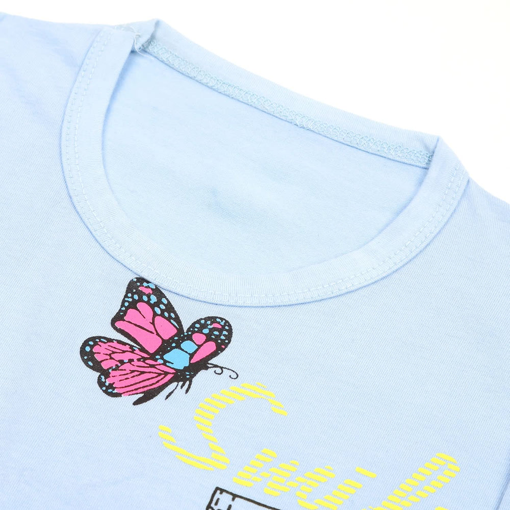 Girls Full Sleeves T-Shirt - Light Blue, Girls T-Shirts, Chase Value, Chase Value