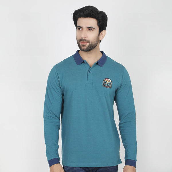 Eminent Men's Full Sleeves Polo T-Shirt - Teal Blue