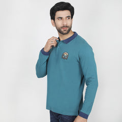 Eminent Men's Full Sleeves Polo T-Shirt - Teal Blue