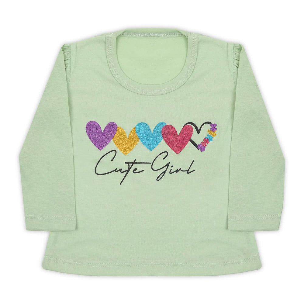 Girls Full Sleeves T-Shirt - Light Green, Girls T-Shirts, Chase Value, Chase Value