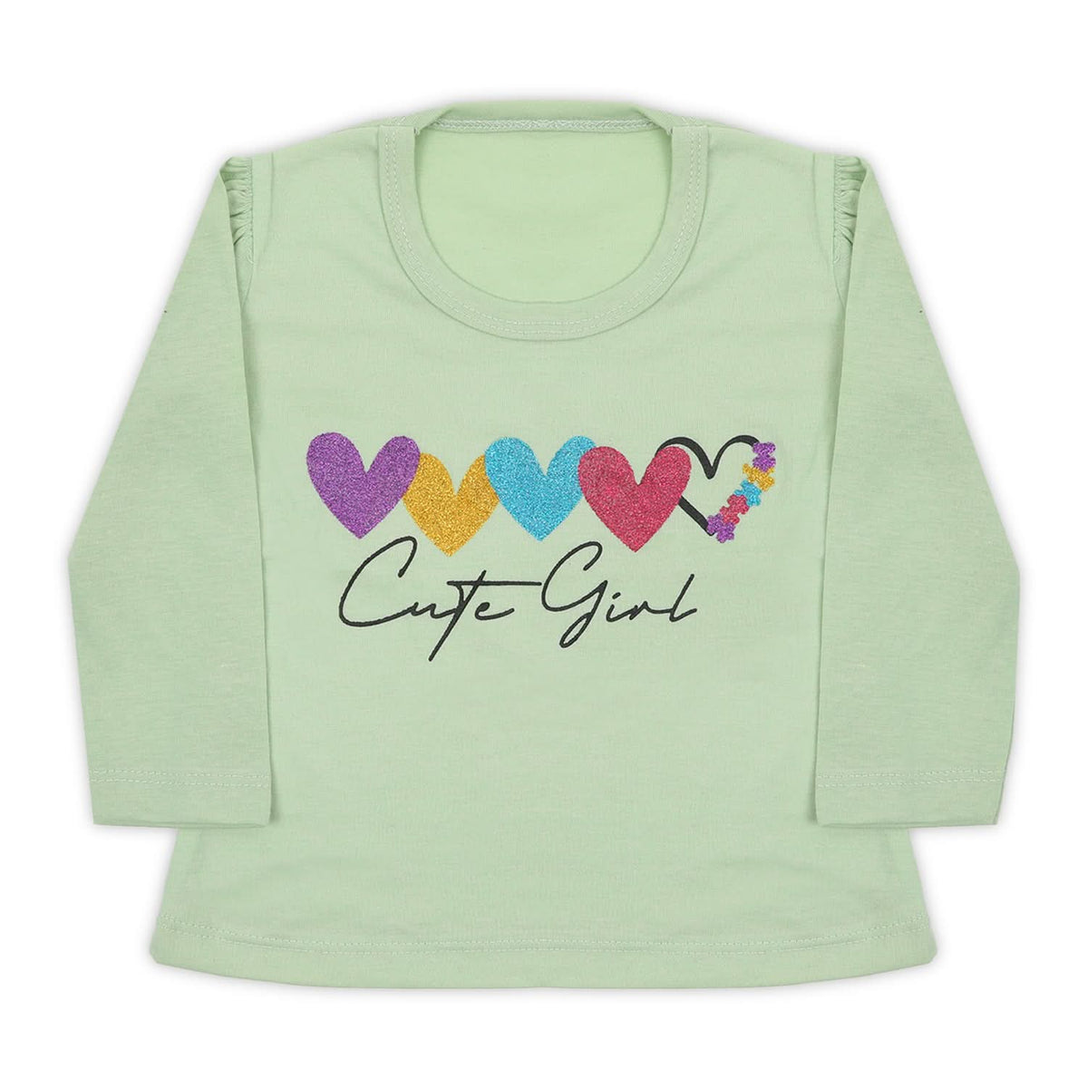 Girls Full Sleeves T-Shirt - Light Green, Girls T-Shirts, Chase Value, Chase Value