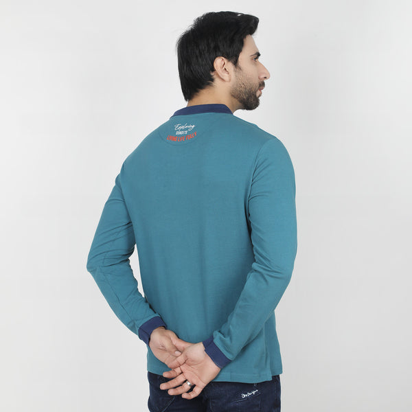 Eminent Men's Full Sleeves Polo T-Shirt - Teal Blue