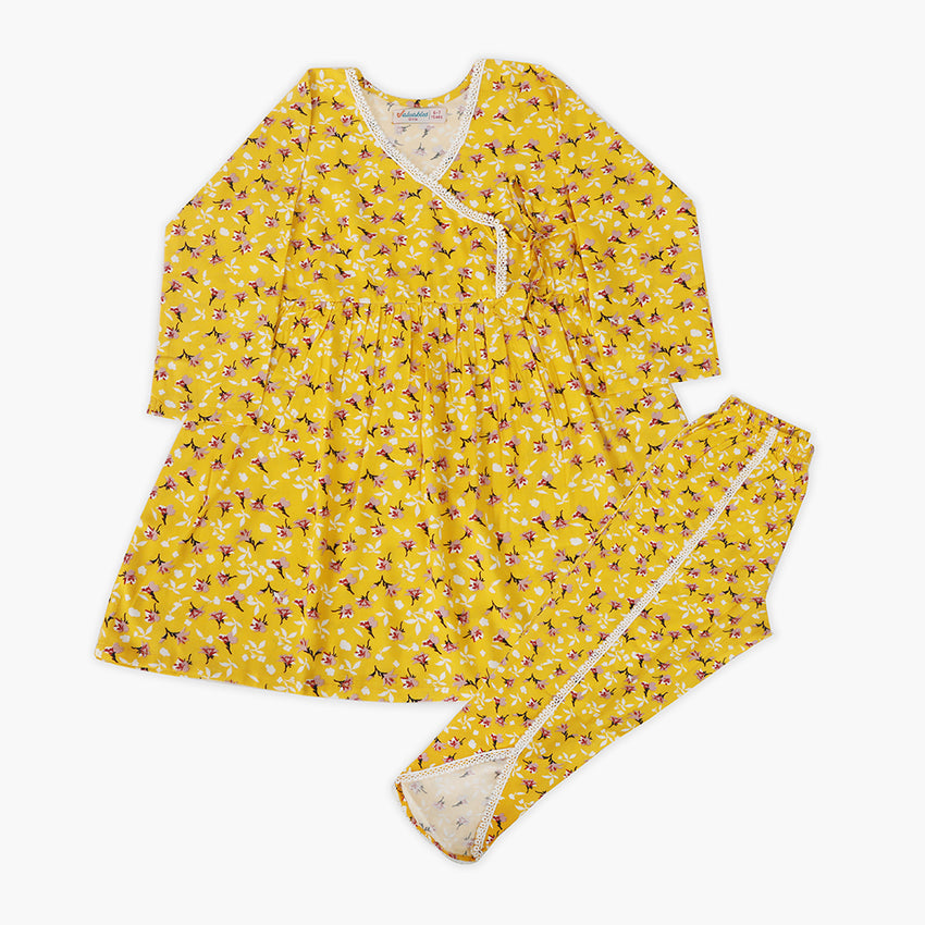 Girls Printed Shalwar Suit - Yellow