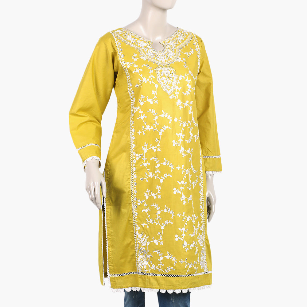 Women's Embroidered Stitched Kurti - Mustard, Women Ready Kurtis, Eminent, Chase Value