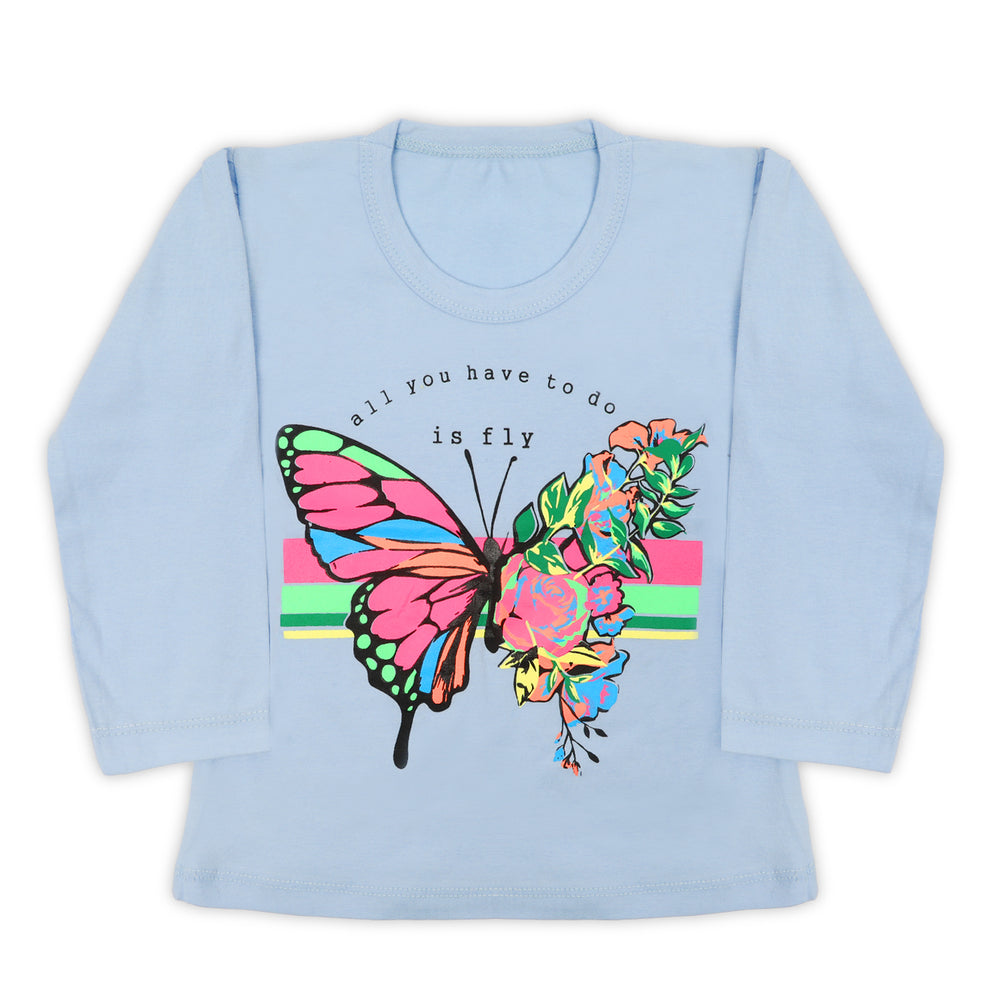 Girls Full Sleeves T-Shirt - Light Blue, Girls T-Shirts, Chase Value, Chase Value