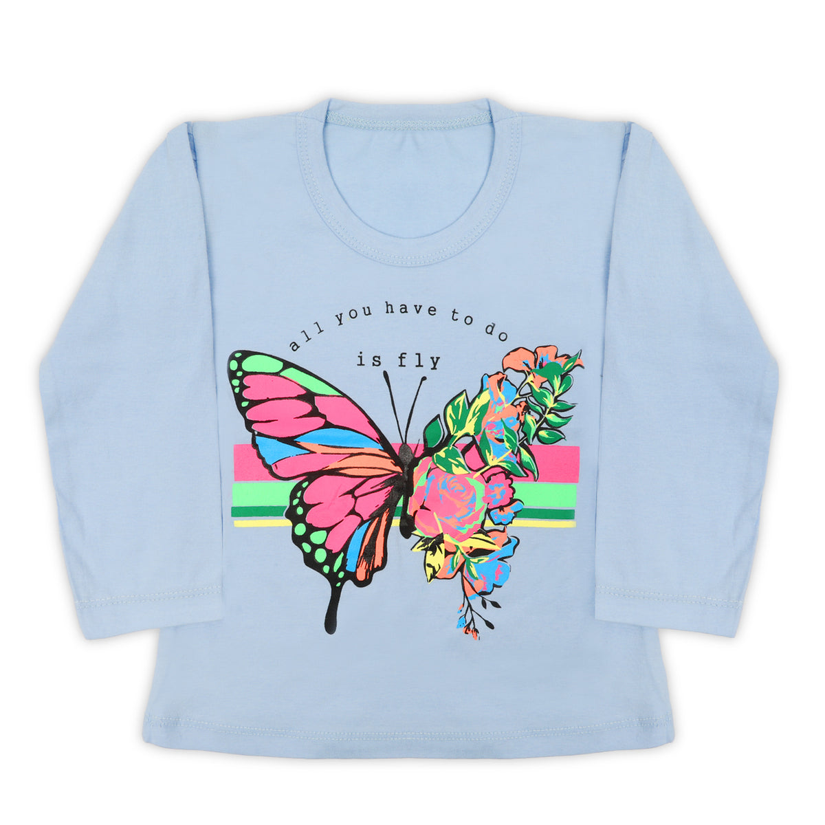 Girls Full Sleeves T-Shirt - Light Blue, Girls T-Shirts, Chase Value, Chase Value