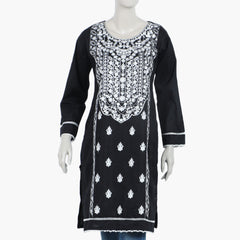 Women's Embroidered Stitched Kurti - Black