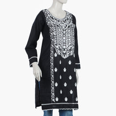 Women's Embroidered Stitched Kurti - Black