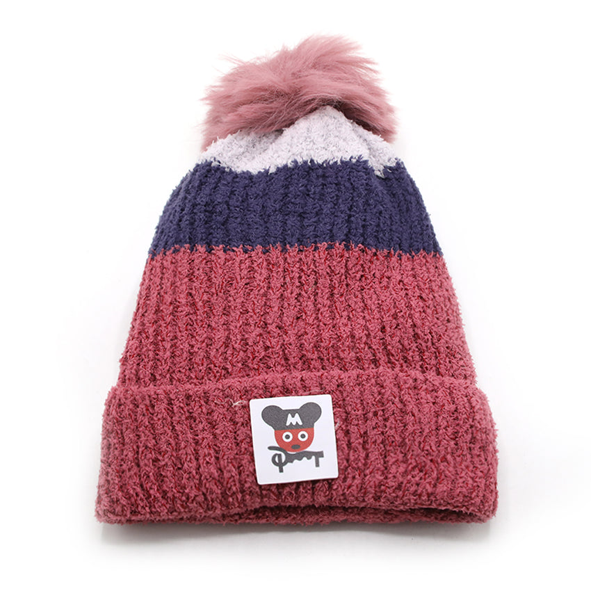 Kids Woollen Cap - Dark Pink