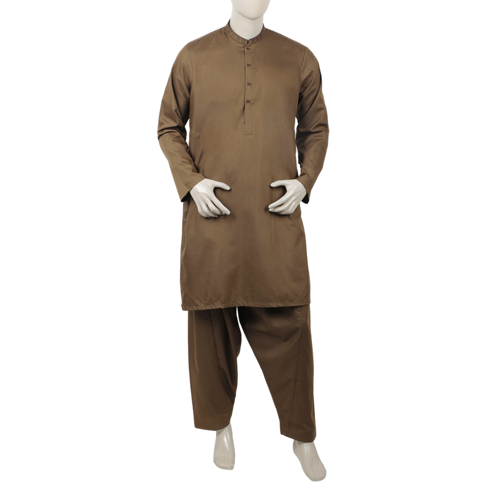 Valuables Men Embroidered Shalwar Suit - Light Brown, Men's Shalwar Kameez, Chase Value, Chase Value