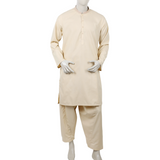 Men's Embroidered Stitched Shalwar Suit - Beige, Men's Shalwar Kameez, Chase Value, Chase Value