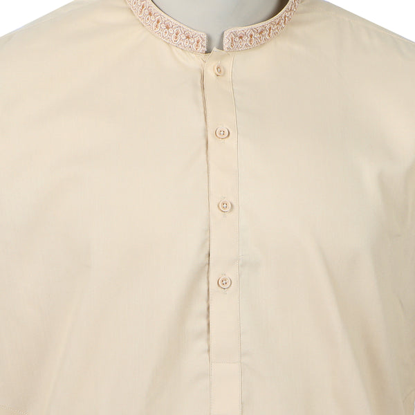 Men's Embroidered Stitched Shalwar Suit - Beige