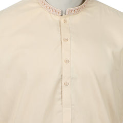 Men's Embroidered Stitched Shalwar Suit - Beige