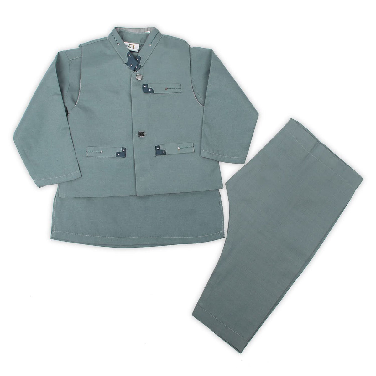 Newborn Boys Shalwar Suits Waistcoat - Steel Green, Newborn Boys Shalwar Suits, Chase Value, Chase Value