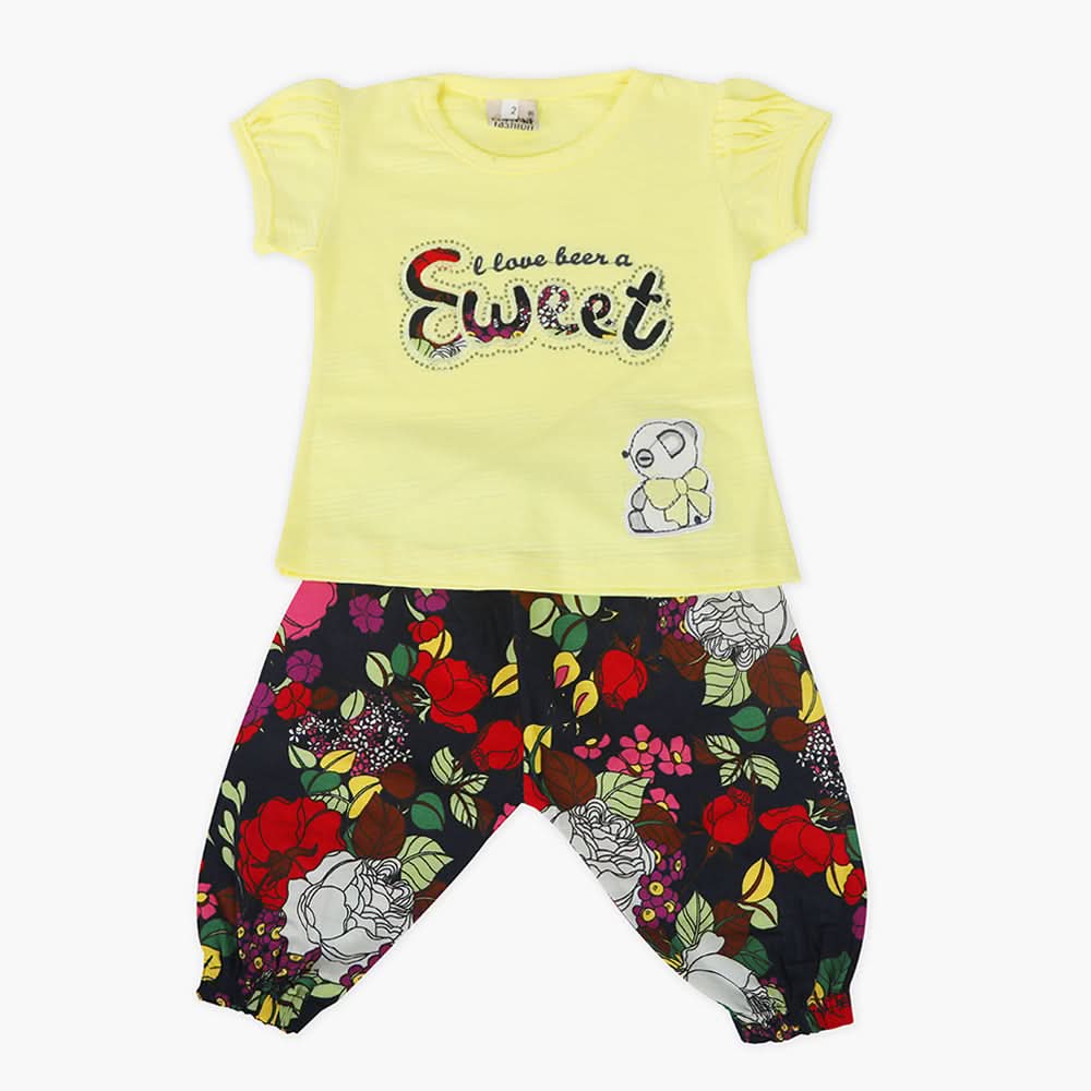 Newborn Girls Half Sleeves Suit - Yellow, Newborn Girls Sets & Suits, Chase Value, Chase Value