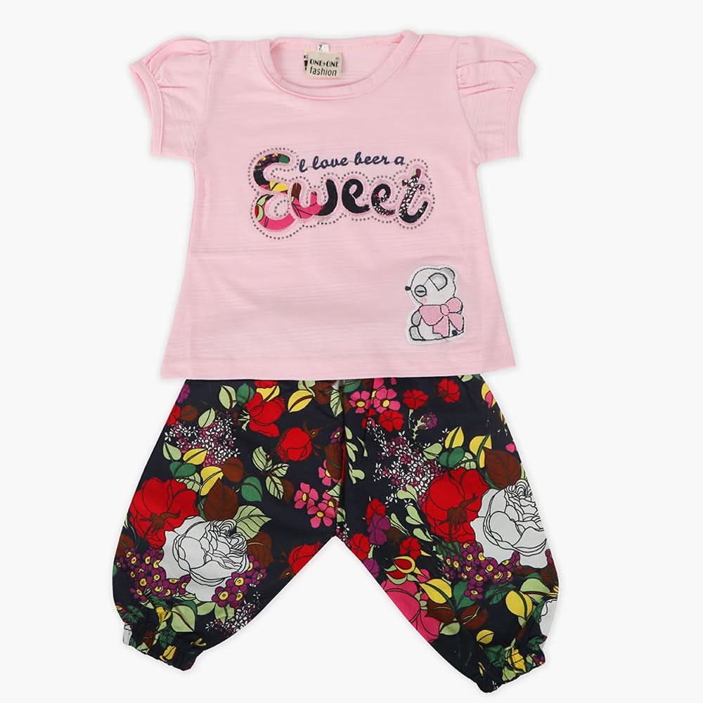 Newborn Girls Half Sleeves Suit - Pink, Newborn Girls Sets & Suits, Chase Value, Chase Value