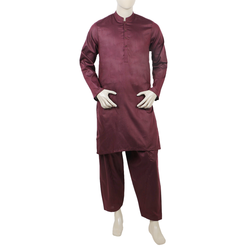 Men's Kurta Shalwar Suit - Dark Maroon