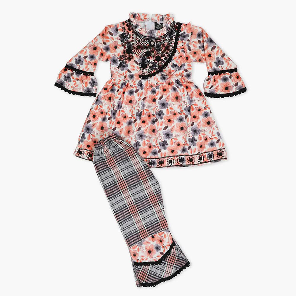 Girls Embroidered Shalwar Suit - Peach, Girls Shalwar Kameez, Chase Value, Chase Value