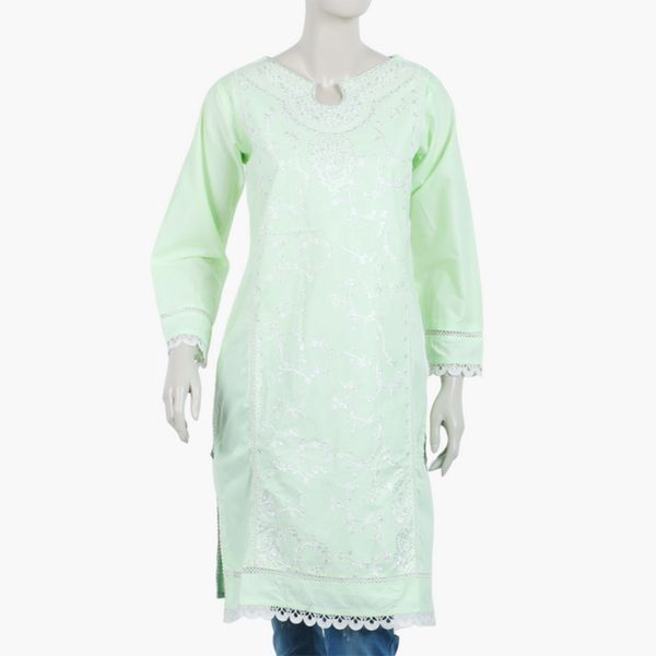 Women's Embroidered Stitched Kurti - Sea Green