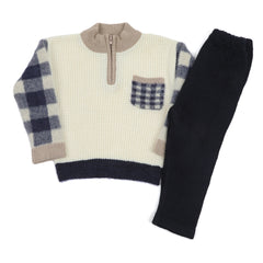 Eminent Boys Full Sleeves Sweater Suit - Off White & Navy Blue