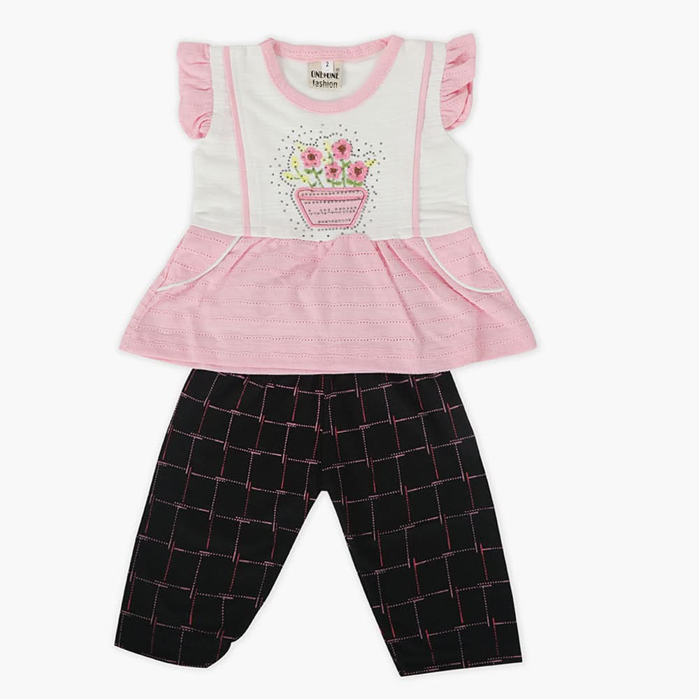 Newborn Girls Half Sleeves Suit - Pink, Newborn Girls Sets & Suits, Chase Value, Chase Value