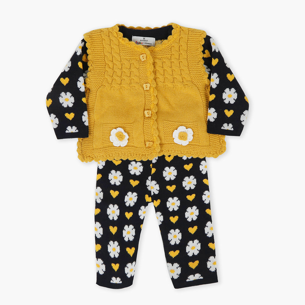 Eminent Newborn 3Pcs Girls Sweater Suit - Mustard, Newborn Girls Winterwear, Eminent, Chase Value