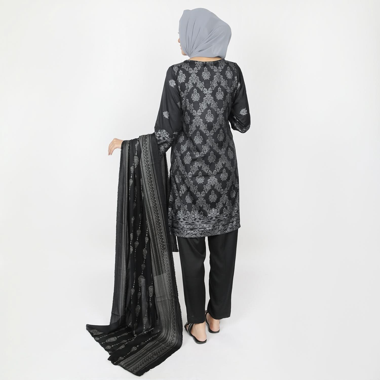 Women's Printed 3pcs Suit - Black, Women Shalwar Suits, Chase Value, Chase Value