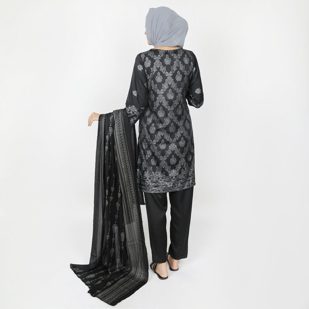 Women's Printed 3pcs Suit - Black, Women Shalwar Suits, Chase Value, Chase Value