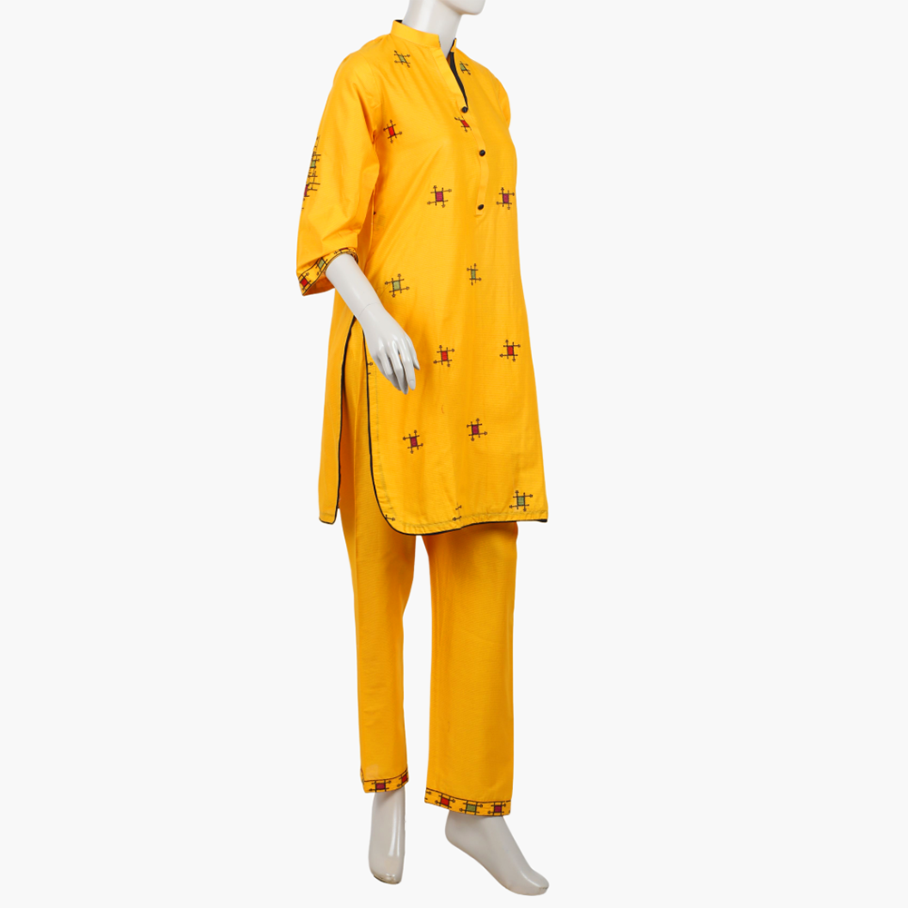 Girls Teens Embroidered Stitched 2Pcs Shalwar Suit - Mustard, Women Shalwar Suits, Chase Value, Chase Value