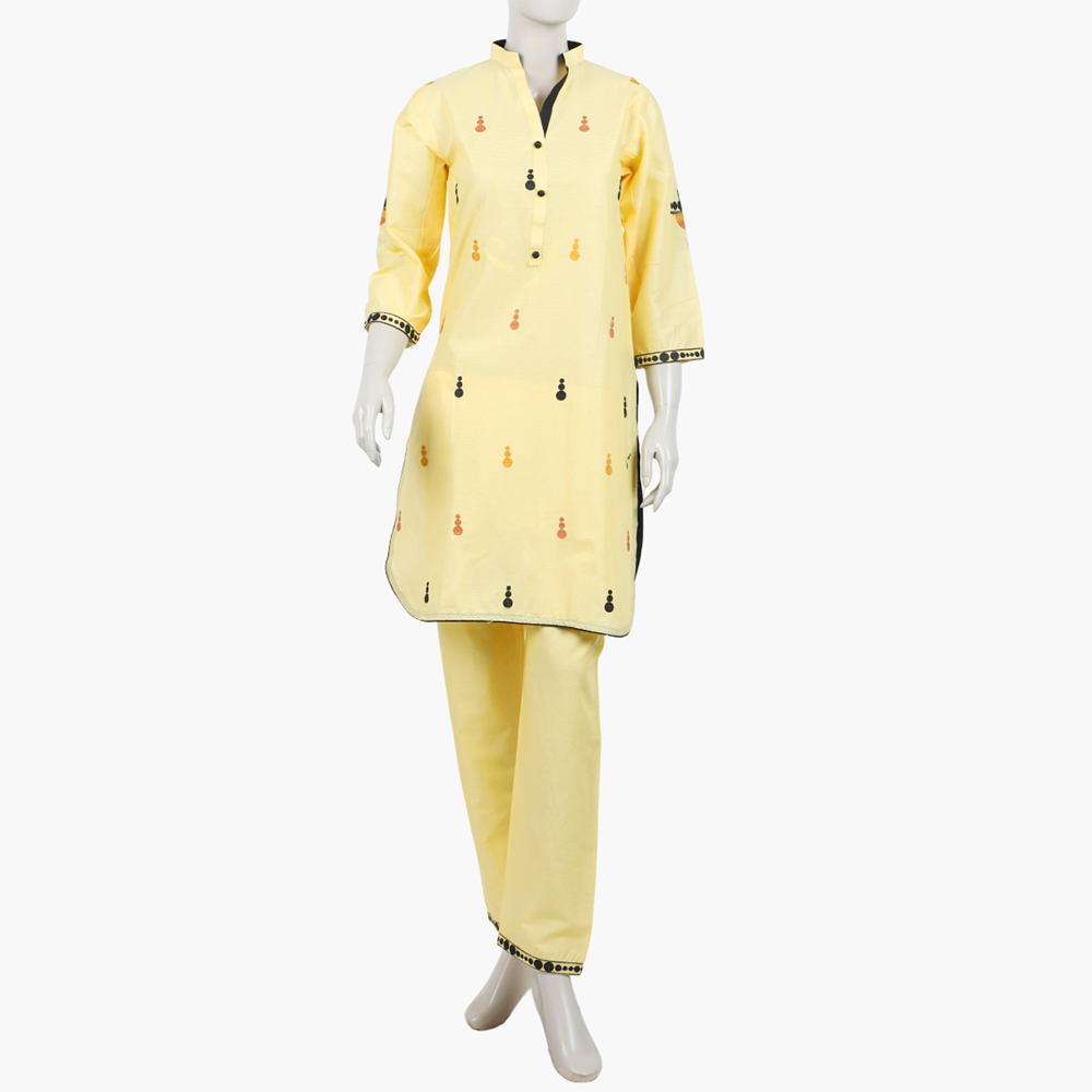 Girls Teens Embroidered Stitched 2Pcs Shalwar Suit - Yellow, Women Shalwar Suits, Chase Value, Chase Value